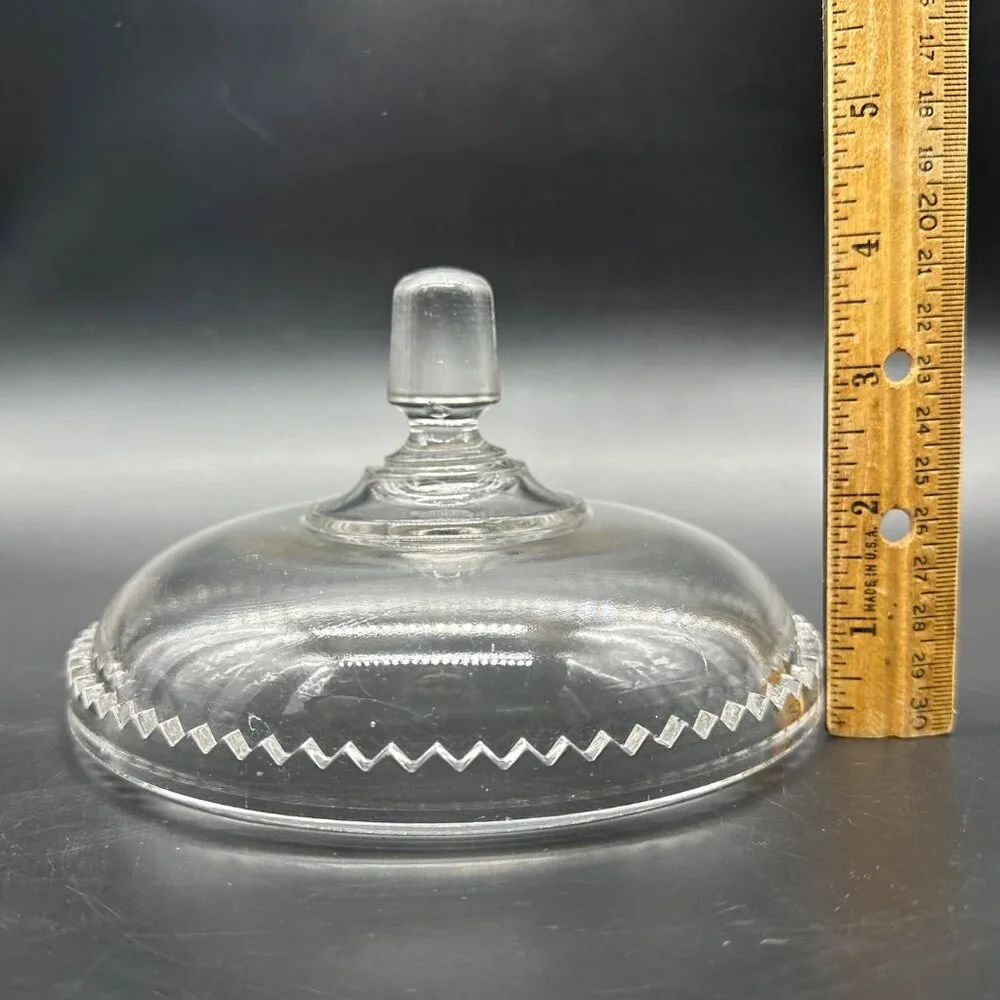 EAPG Antique Glass Compote Lid Only Adams Glass Saxon Zig Zag 1888 Clear UV Glow